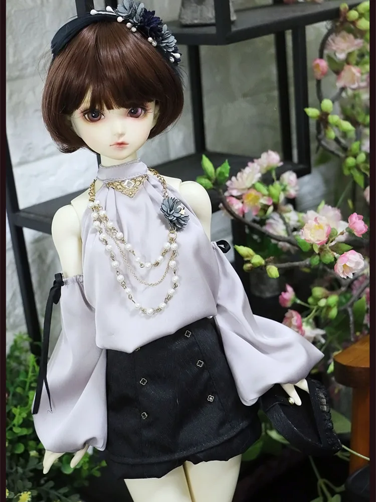 

Off-the-shoulder Halterneck Puff-sleeve Top Shirt for 1/4 MSD 1/3 Girl Doll Clothes CWB145