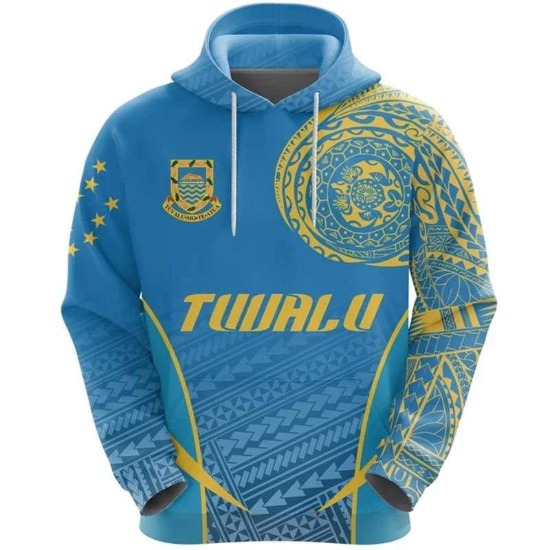 Vintage Tuvalu TV Flag Hoodies Street Men Hip Hop Personality Hooded Sweatshirts Fashion Long Sleeve Daily Running Pullovers