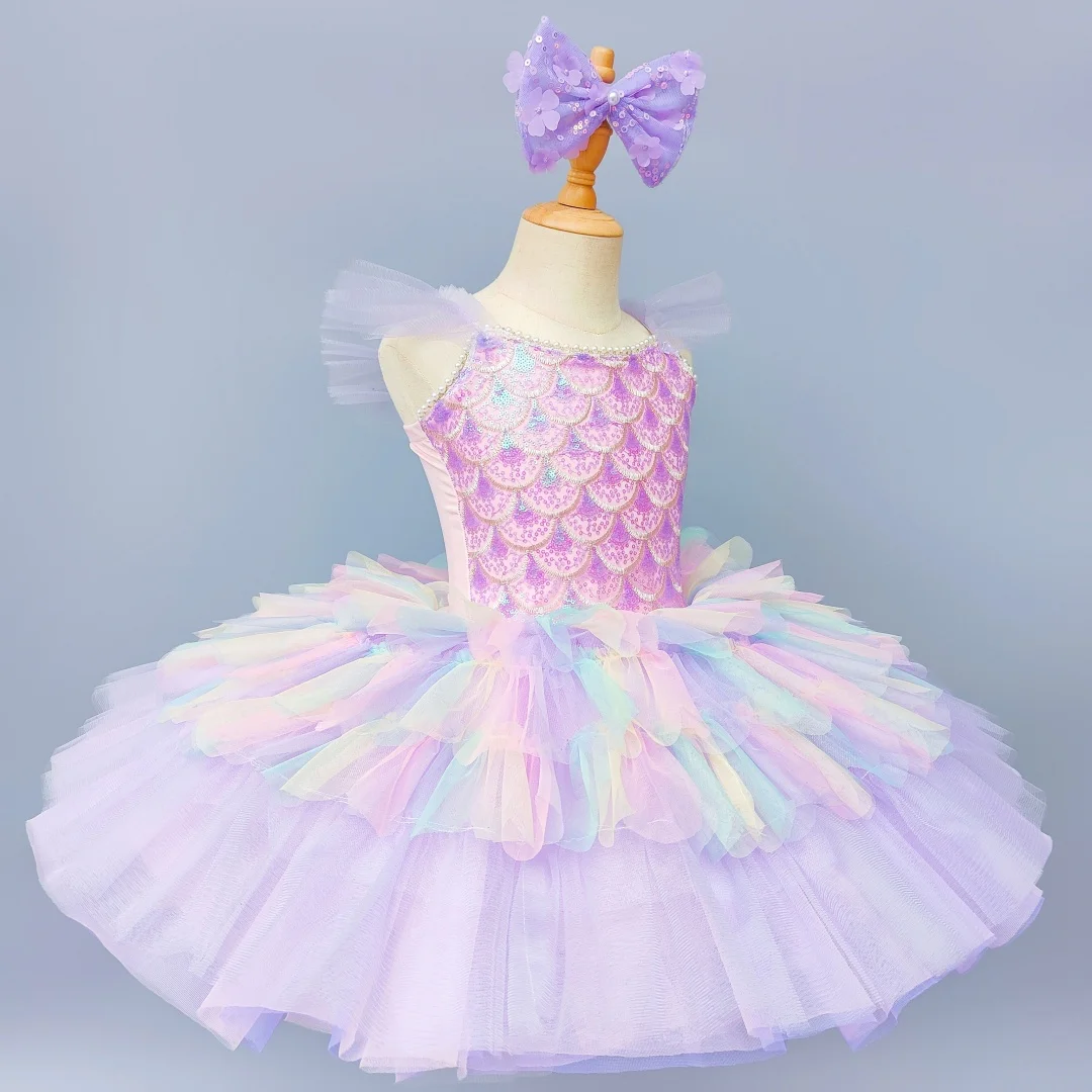 الأرجواني مطرزة الباليه توتو فستان الفتيات ملابس الرقص فستان راقصة الباليه المهنية الاطفال الحديثة الرقص حفلة الباليه زي الفتيات #3