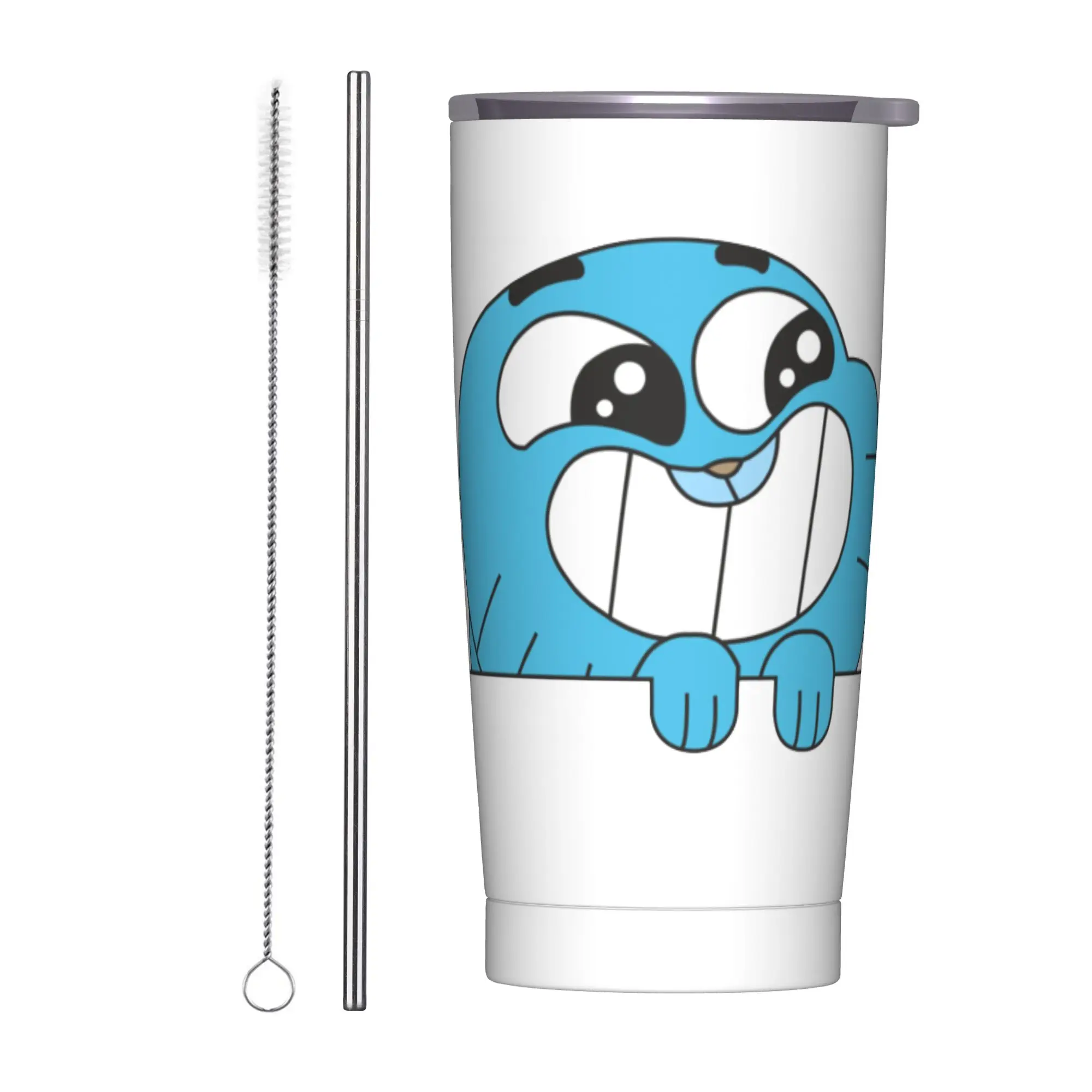 

Gumball Smile Insulated Tumbler with Straws The Amazing World of Gumball Vacuum Thermal Mug Outdoor Travel Hot Cold Drinks Cup