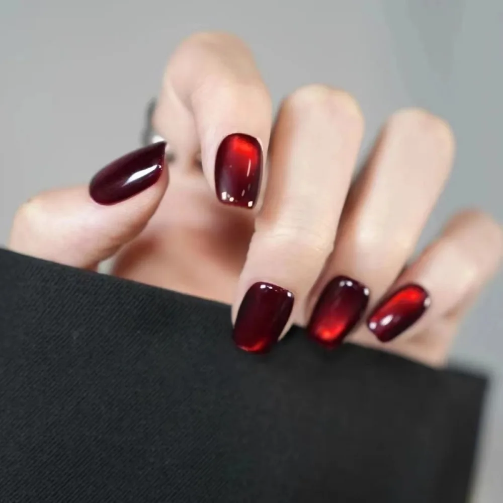 

Fashion Cat's Eye French Fake Nails Faux Fingernails Wearable Manicure Press on Nails Square Head Full Cover False Nail Women