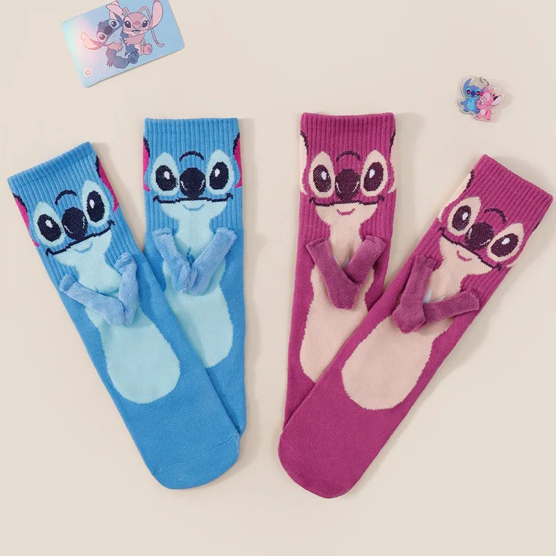 

Cartoon Disney Stitch Magnet Hand In Hand Sock Fashion Soft Comfortable Creative Adults Children Christmas Stocking Toy Fun Gift