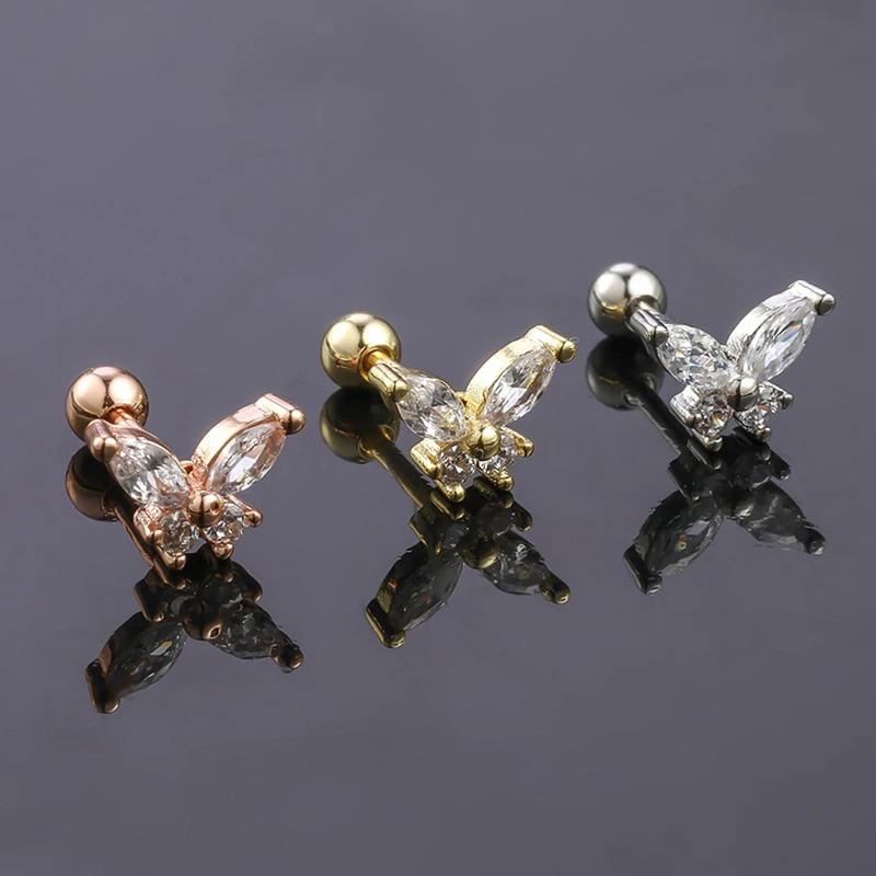 1Pcs Butterfly Earring for Women Ear Bone Nail Cartilage Earring Spiral Stud Earring Body Jewelry Gifts