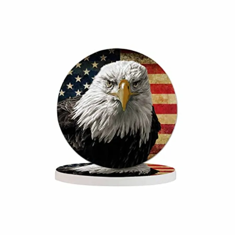 Posavasos Aan Bald Eagle con bandera patriótica vintage para bebidas tiol potentes símbolos para protección de mesa mesa de centro g Roo