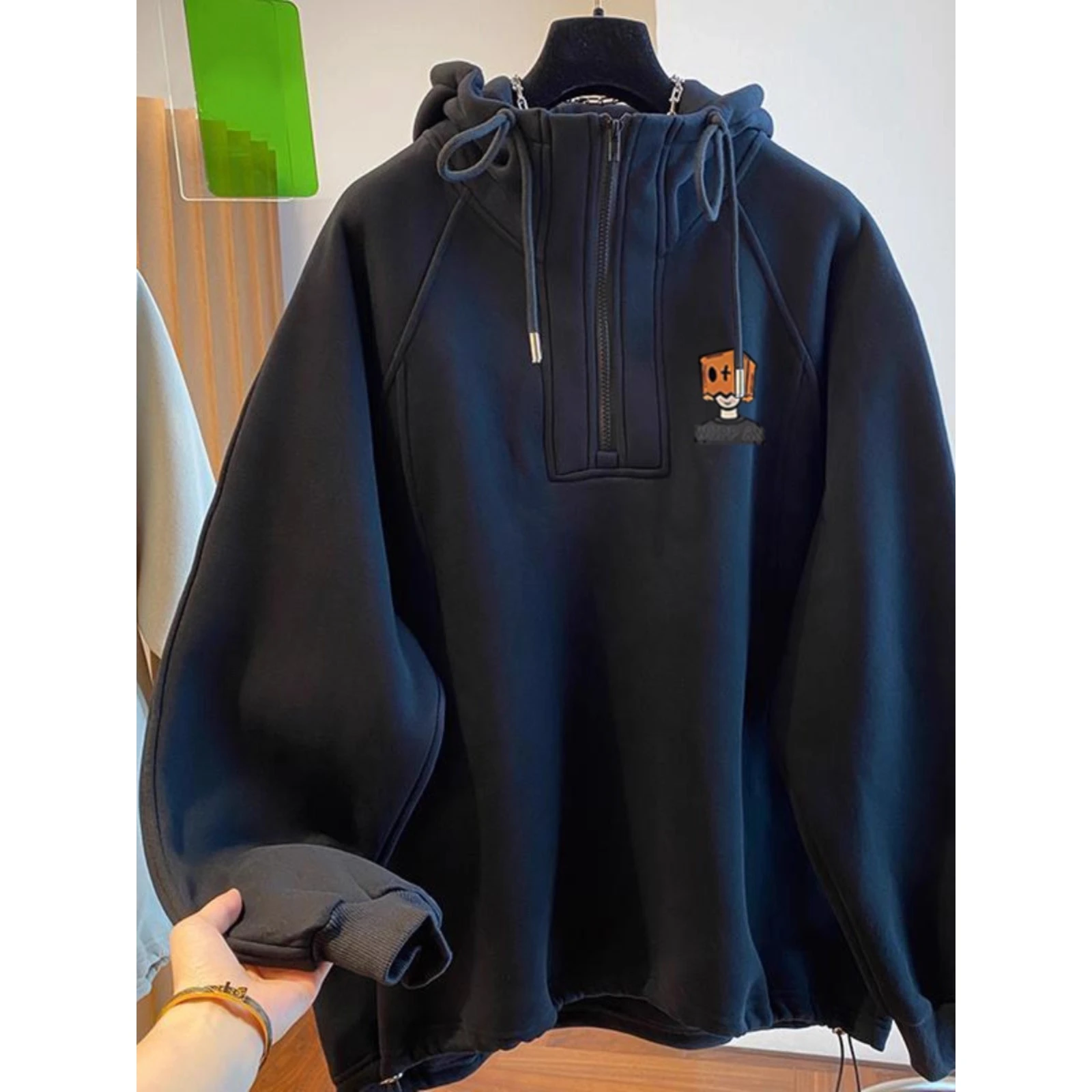 

Large Size Hoodie Men's Thiened Fce Warmth Sweatirt Zipper Design Casual Sle Autumn Winter Outerwear Polyester Fabric