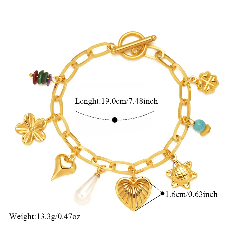 EILIECK 316L Edelstahl Armband mit mehreren Anhängern für Damen, stilvolle goldfarbene wasserdichte Handkette, Urlaubsgeschenk – Detail 17