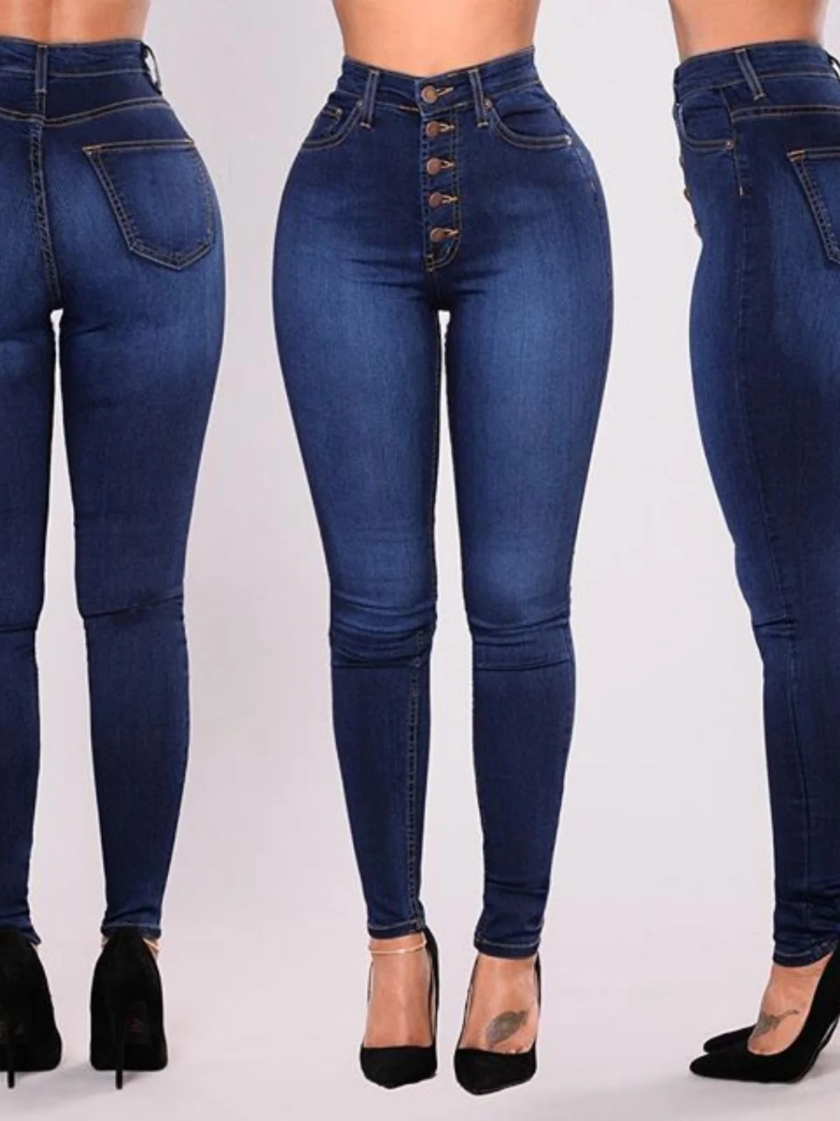 

High Waist Slim Fit Denim Pencil Pants Long Trousers Women's Faion Autumn Winter High Waist Straight Leg Jeans Deep Color