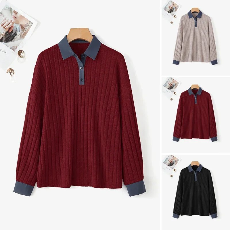 女性エレガントなニットシャツ ZANZEA ラペルカジュアルパッチワークファッショントップス 2026 春長袖 Tシャツブラウスルーズ Blusas プルオーバー