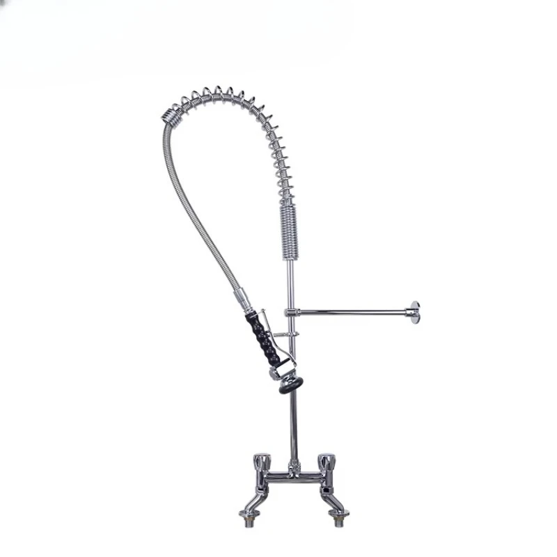 

Commercial Kitchen 47\" Spring Deck-Mount Faucet Adjustable Swing Spout Pre Rinse Hot/Cold Water Mixers Taps 2-Hole for Hotels