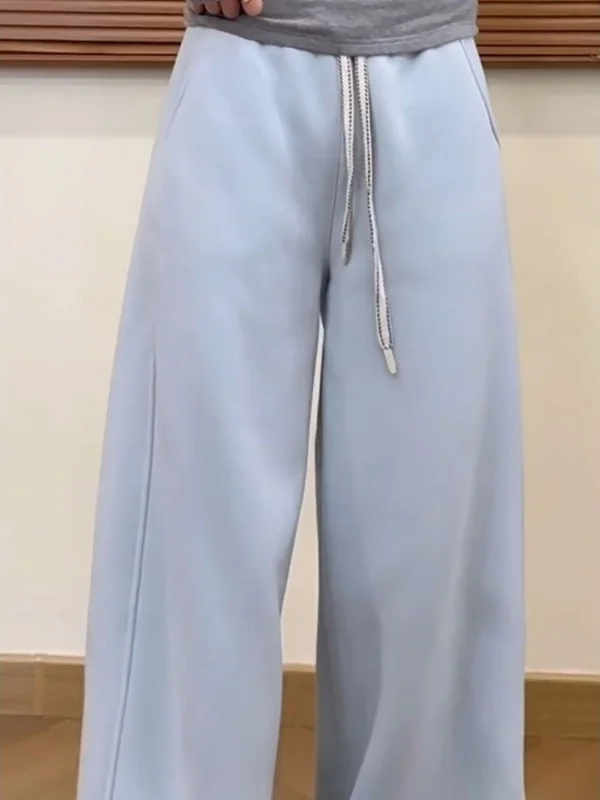 Thi Fce Women's Sweatpants Baby Blue Windproof Warm Alpaca Wool High Waist Knife-ape Casual Comfortable Winter Trousers view 5