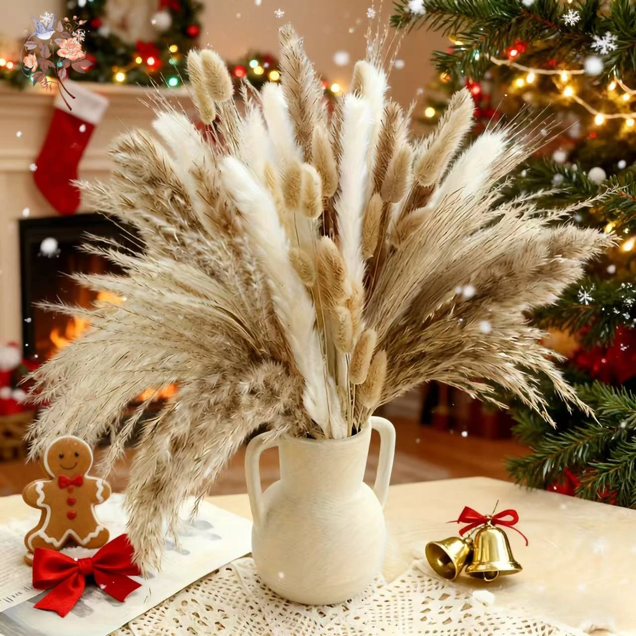 

75 шт., пушистые сушеные цветы, натуральные трости, кроличий хвост, пампасная трава, декоративные рождественские букеты, праздничные подарки, домашний декор