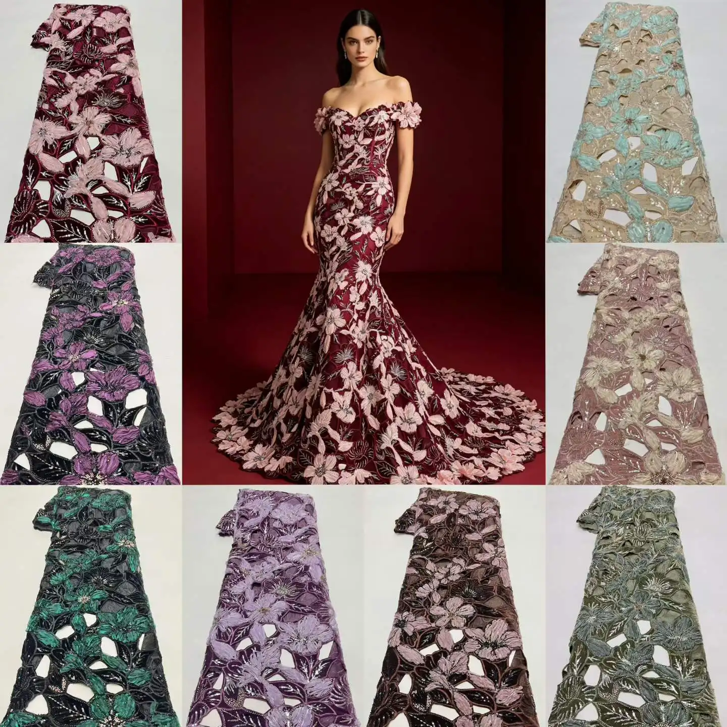 African Lace Fabric 2027 High Qulity Beads Sequins Laser Embroidery Fabric Fall and Winter for Women Evening Party Dress 3752