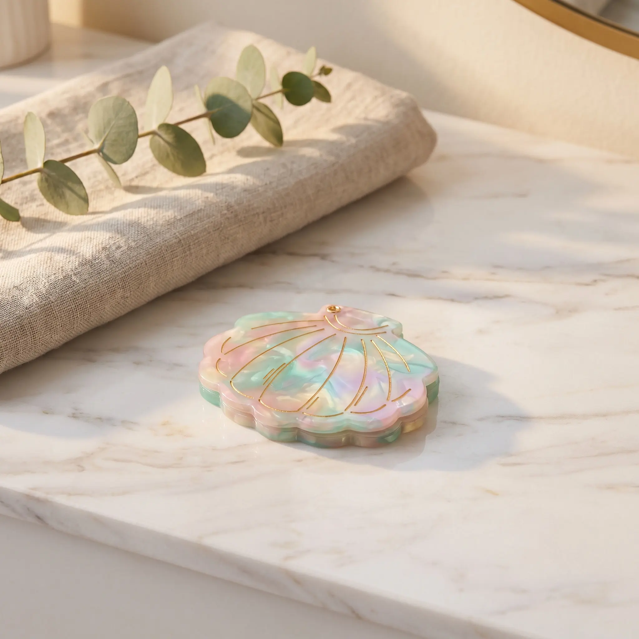 Mini Shell Pattern Acetate Compact Mirror Portable Makeup Mirror Slim Stylish Handbag Purse Makeup Mirrors for Women