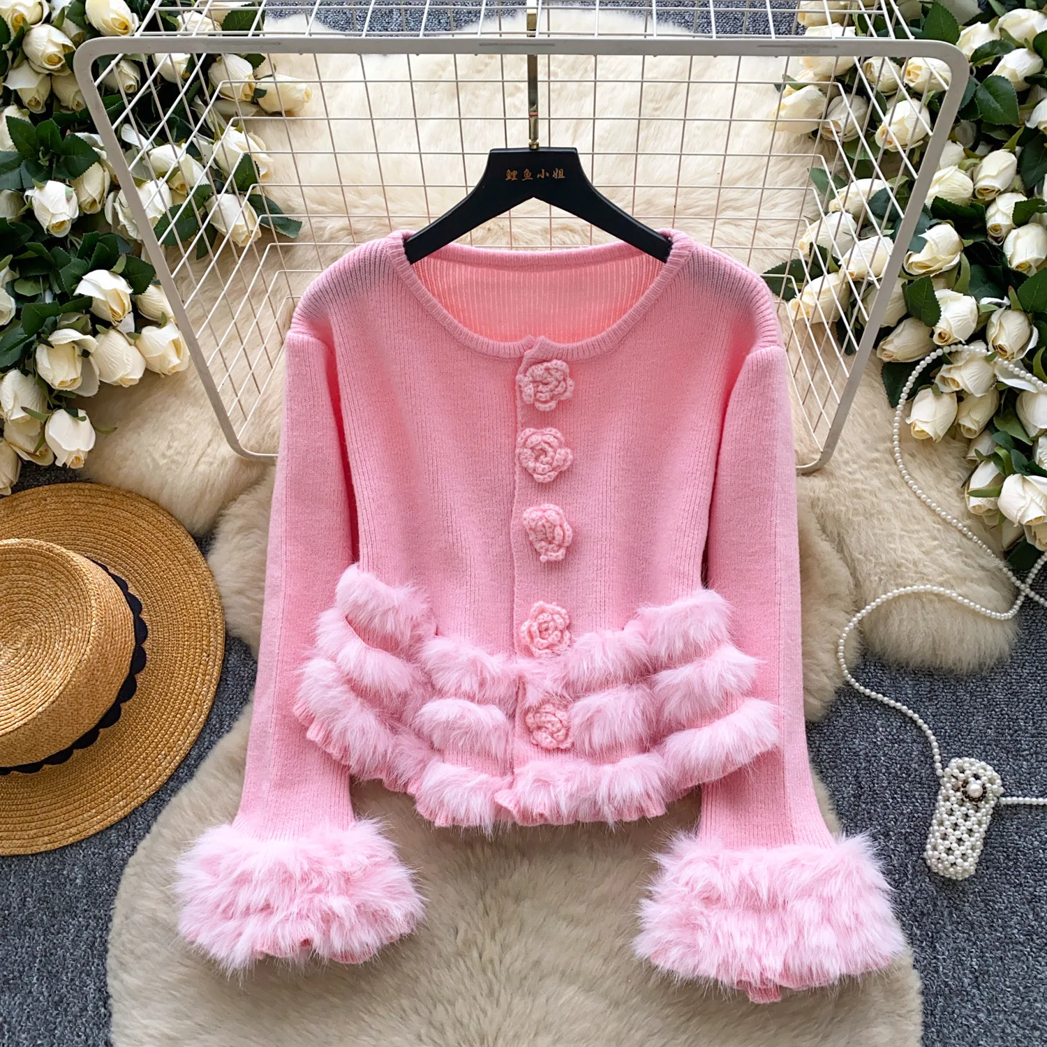 

Pullovers Women Sweaters Floral Round Neck Full Sleeve Jumpers Y2k Streetwear Elegant Splice Knit Casual Autumn Winter 2025