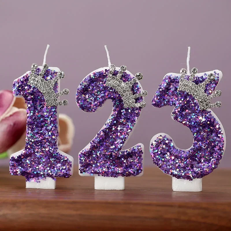 Purple Crown Birthday Candles Number 0 1 2 3 4 5 6 7 8 9 Princess Cake Decoration Candles Anniversary Party Cake Topper