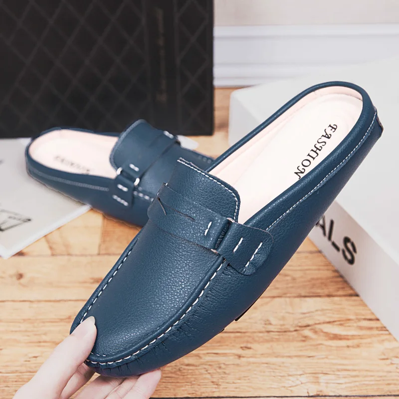 2022 Men Half Shoes Casual Luxury Brand Italian Handmande Slipon Men Driving Shoes Leather Summer Comfort Slippers Loafers White