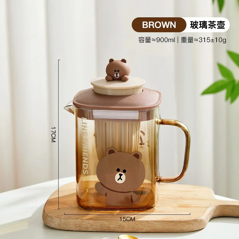 Brown Cartoon Glass Cold Water Pot Anime Kawaii Home Creative Water Cup Cold Water Pot Heat Resistant Tea Pot Set