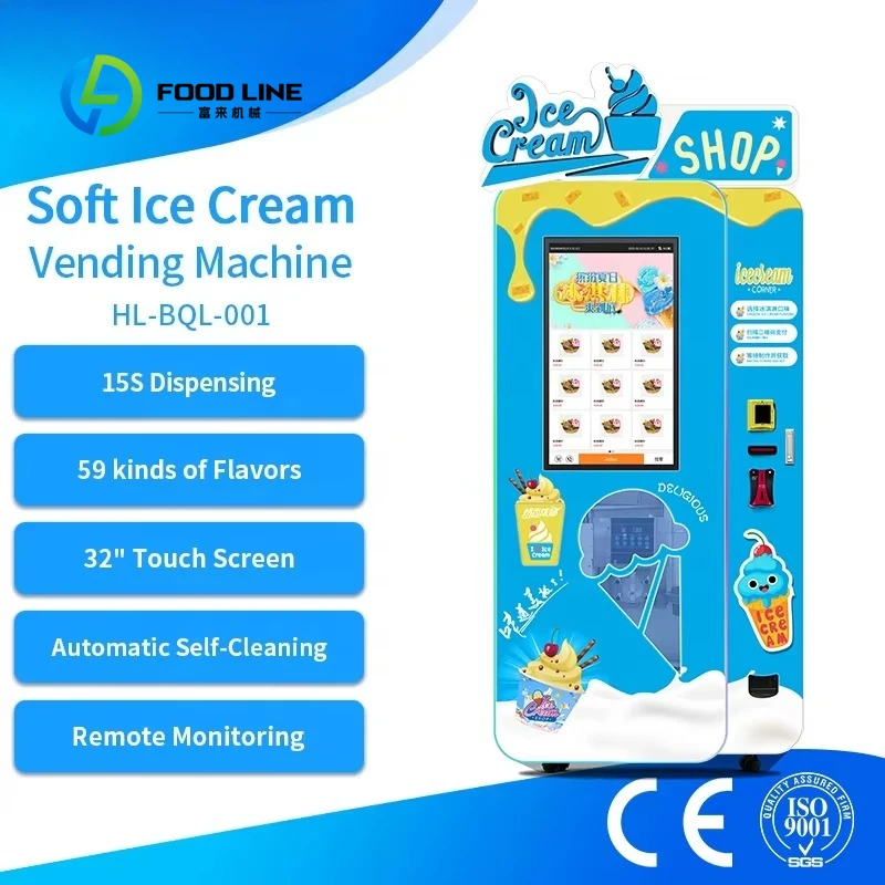 Immagine 5: Distributore Automatico di Alimenti Surgelati Personalizzabile, Macchina Intelligente per Gelato a 50 Gusti con Cono Automatico