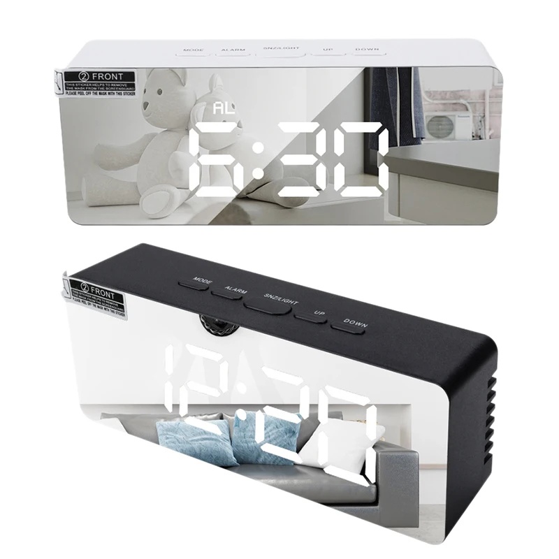 Led Digital Alarm Clock Snooze Alarm Clock With Mirror Adjustable Brightness And Temperature Display