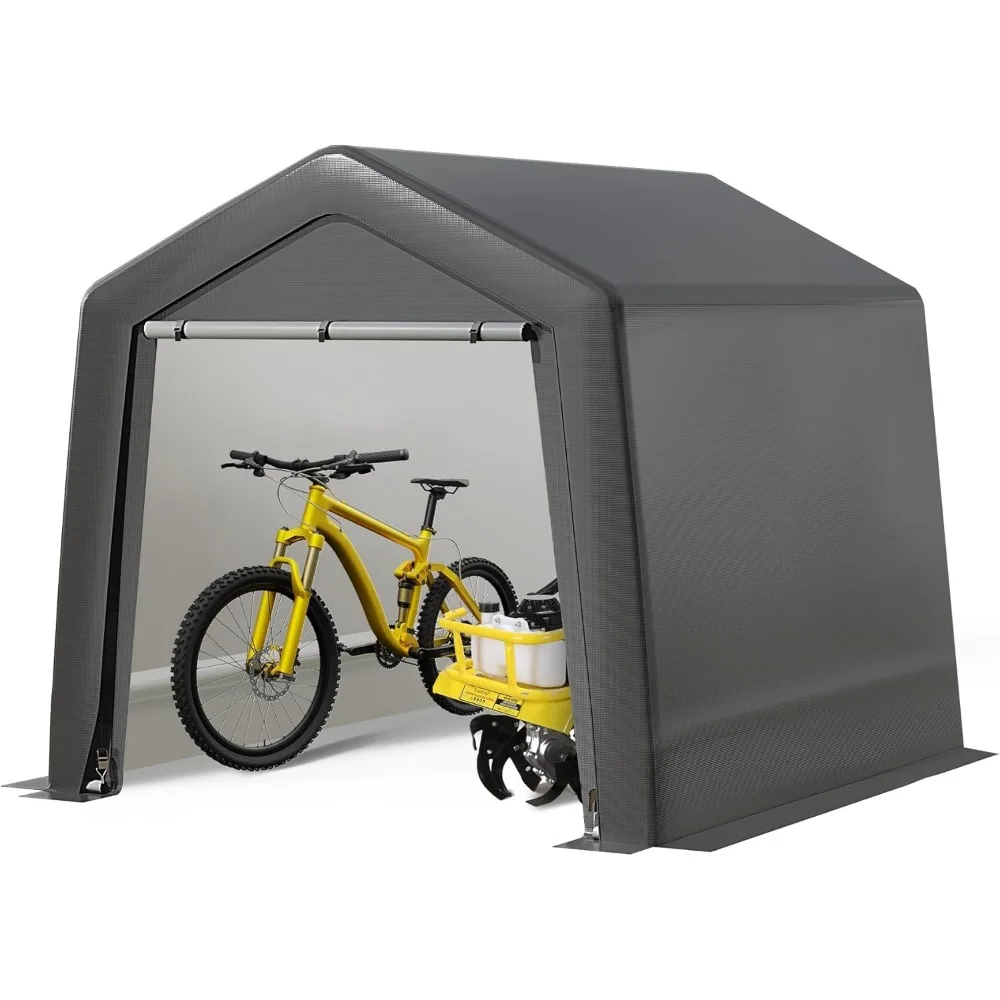 6 X 6FT Outdoor Portable Storage Shed, Waterproof and Uv Resistant, with Roll-Up Zipper Doors for Motorcycle, Bike, Carport