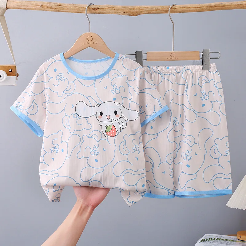 Spring and Autumn Little Girl Princess Thin Long-sleeved Trousers Pajamas for Girls Pajama Sleepwear Robe Children's Clothing