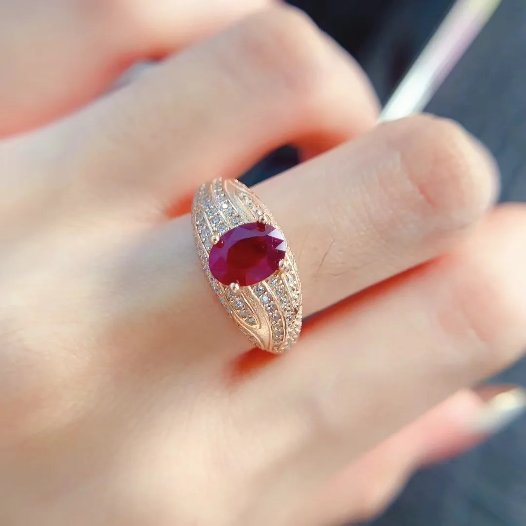 KJJEAXCMY High End Women's Ring Natural Ruby S925 Silver with Electroplating Boasting High Clarity Full Brilliance  Gift