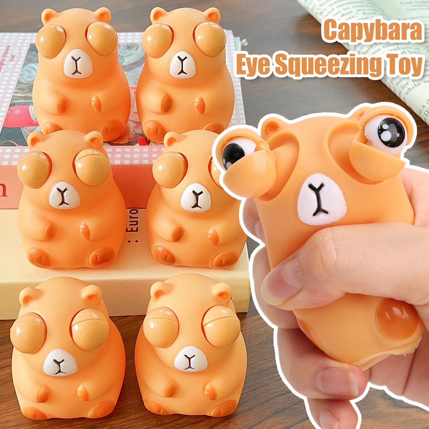 2Pcs Cartoon Capybara Big-eyed Doll Stare Eyes Decompression Toys Baby Educational Pinch Interactive Toys Gifts Funny Doll Toy