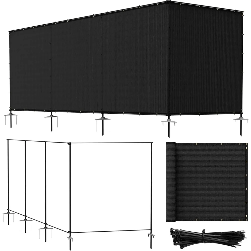 

6'x24' Outdoor Privacy Screen Freestanding with Iron Poles and Stakes, Temporary Dog Fencing, Backyard Divider, Metal Garden Fen