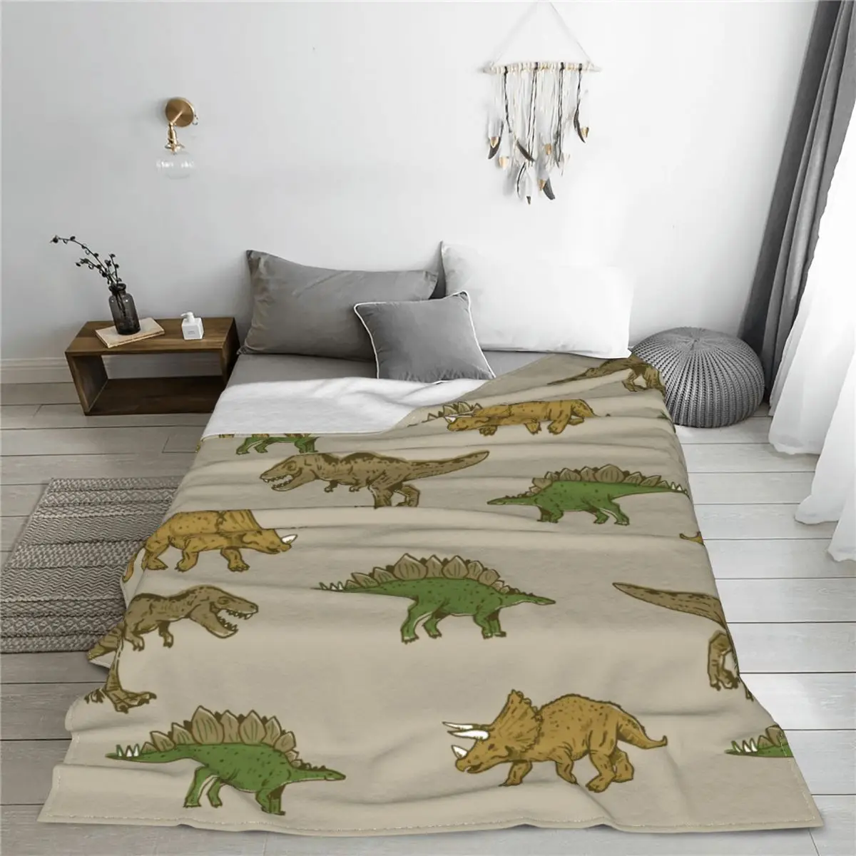 Dinosaur Blanket Fleece Spring/Autumn Animal T-Rex Stegosaurus Triceratops Super Soft Throw Blankets for Sofa Bedroom Bedspread