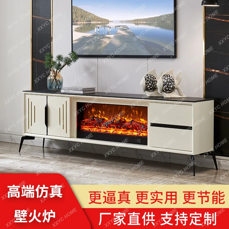 L2m simple light luxury TV cabinet solid wood simulation thermal power  decoration cabinet villa slate fireplace heating