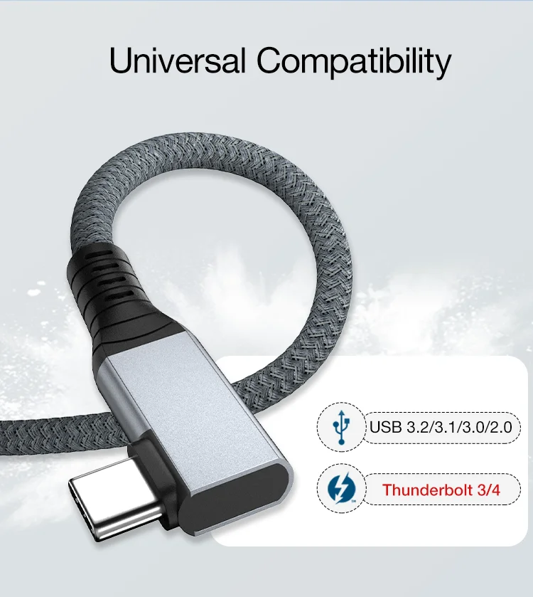 USB4 Cable 90 Degree USB-C to Female USB-C TB3/4 Compatible 8K@60Hz 40Gbps Data Transfer PD100W 5A Fast Charging Male-Female Ada