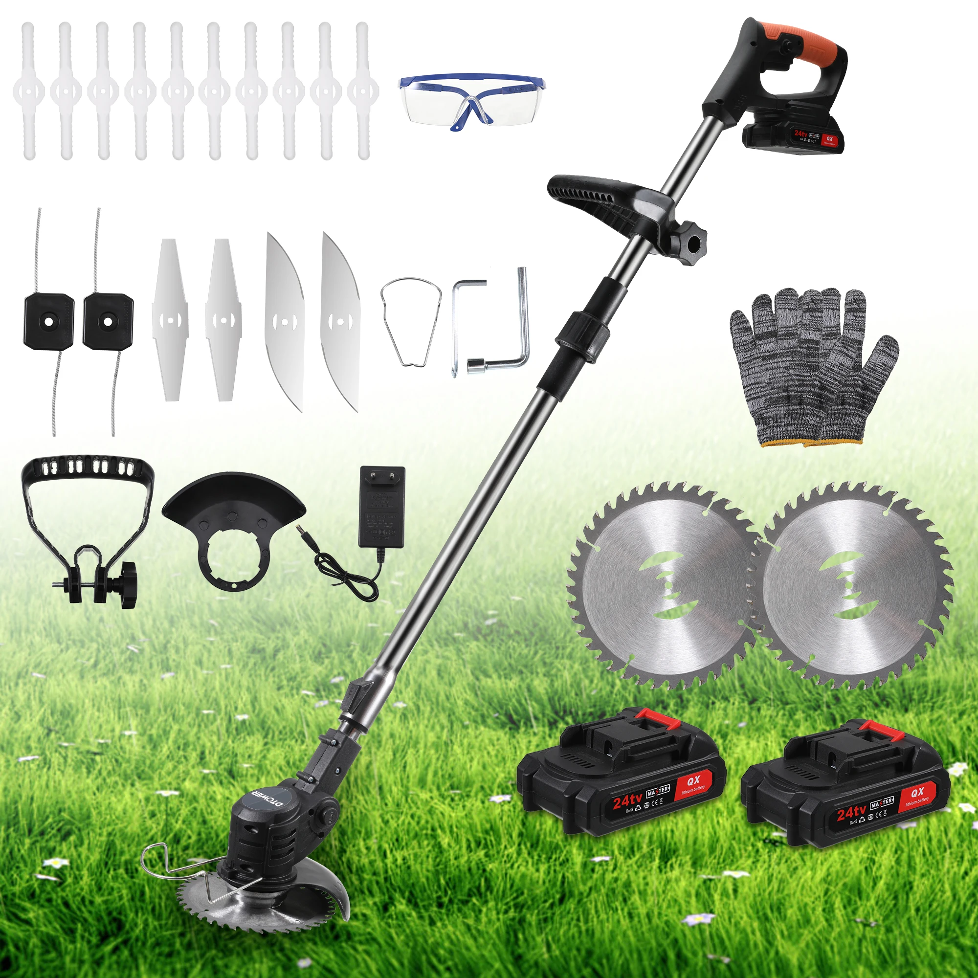 Electric Lawn Mower Weed Wacker Foldable Grass Trimmer Lithium Battery Weeder Cordless Garden Adjustable Foldable Cutte