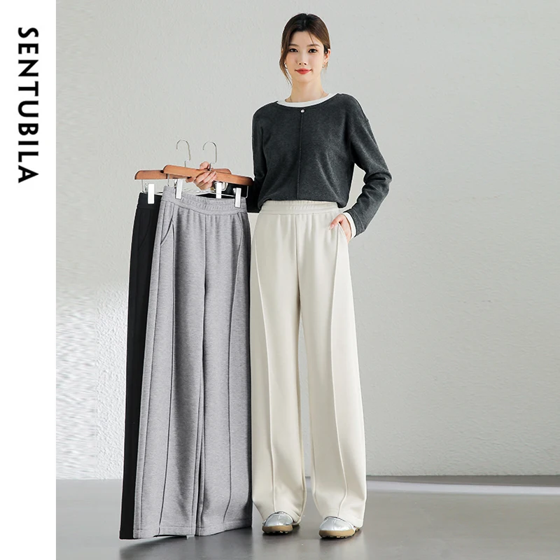 SENTUBILA Winter Warm Pants Women Sweatpants 2024 Casual High Waist Full-length Straight Wide Leg Trousers Woman 144K56761