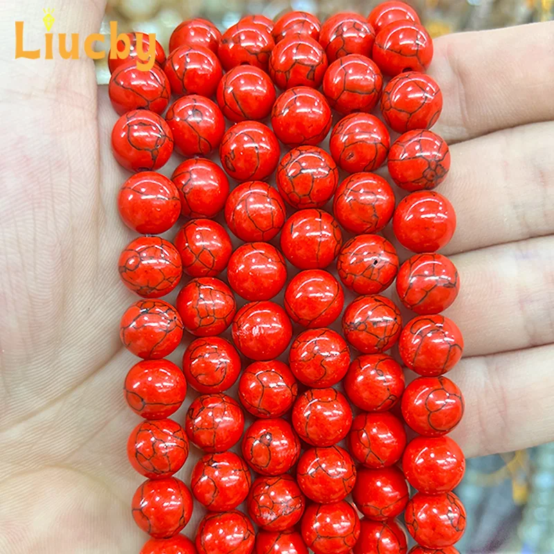 Naturstein synthetische rote Kiefer handgemachte glatte Perlen für DIY Schmuck machen Armbänder Zubehör 4/6/8/10/12mm 15" Großhandel