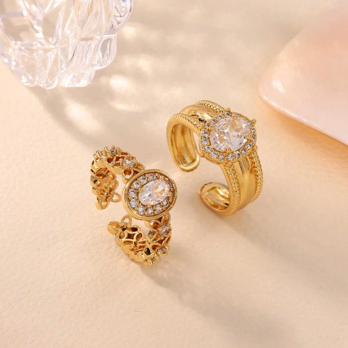 Luxury Big Zircon Geometric Stainless Steel Rings for Women Mama 18K Gold-plated Anti Rust Ring Wedding Jewelry Accessories Gift