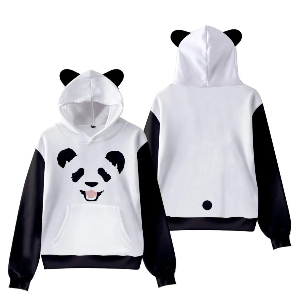 

Female sweatshirt Kawaii smiling panda Hoodies Y2k Harajuku simple black and white color Sweatshirts Kids Long sleeved Hoodie