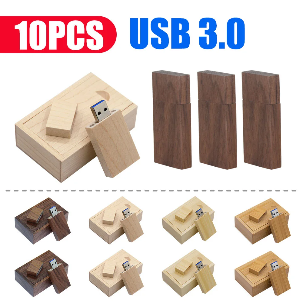 10pcs/lot Customize Wooden LOGO Free USB Pen Drive 128GB64GB USB 3.0 Stick 16GB 32GB Flash Drive Exquisite Wood Photography Gift