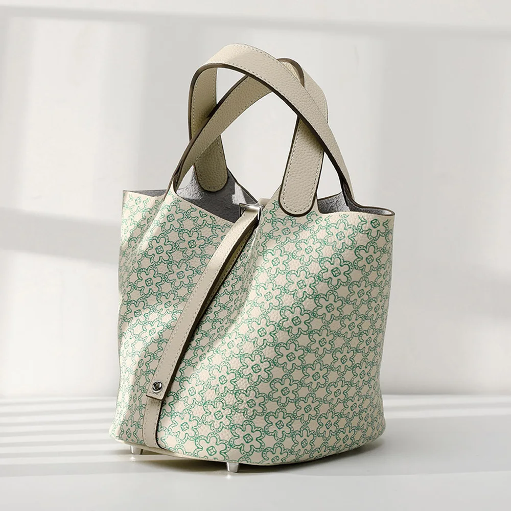 

Новая сумка-ведро из натуральной кожи, модная женская сумка с принтом, сумка-корзина из воловьей кожи с верхним зерном, пригородная сумка