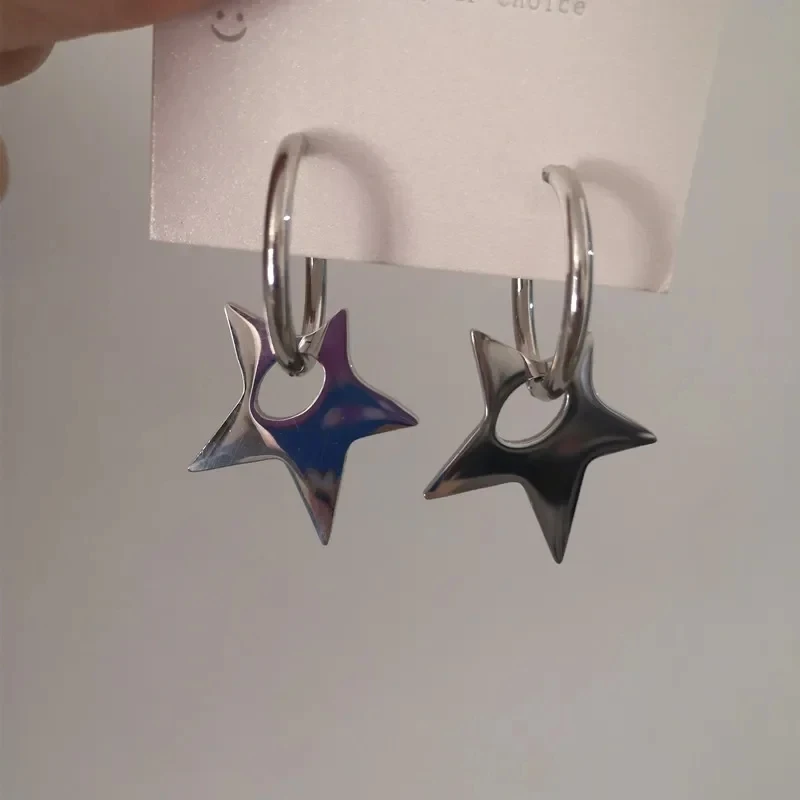 Korean Style Sleeper Pentagram Star Hoop Earrings for Teens Design Men's Fashion Street Hip hop Earrings Punk Party Jewelry