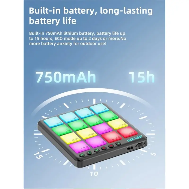 【TRAVEL ESSENTIAL】JAMJUM MIDI Controller 16 Key Dynamic RGB BT MIDI Pad Rechargeable Portable Plug And Play view 5