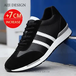 Leather Men height increasing shoes elevator sneakers insole 7cm white black shoes taller men leisure shoes sport luxury