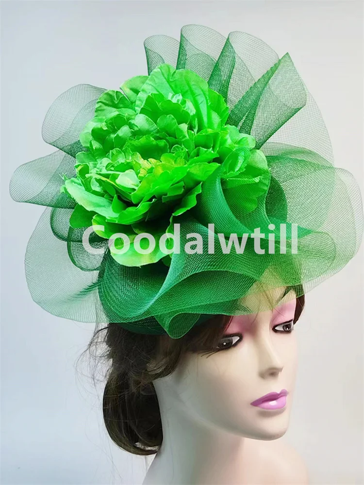 Green Big Flower Fascinator Derby Hat Women Wedding Headpiece Elegant Ladies Formal Pillbox Fascinator Hair Accessories Party