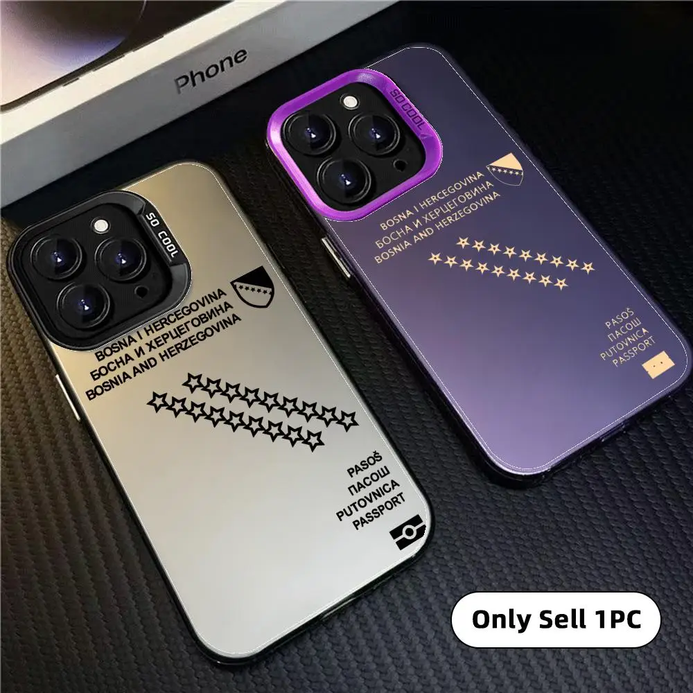 B-Bosnia Herzegovina Passport Phone Case For iPhone 17 16 15 14 13 12 11 Pro Max Designer Matte Laser Aurora Funda Phone Case - view 3