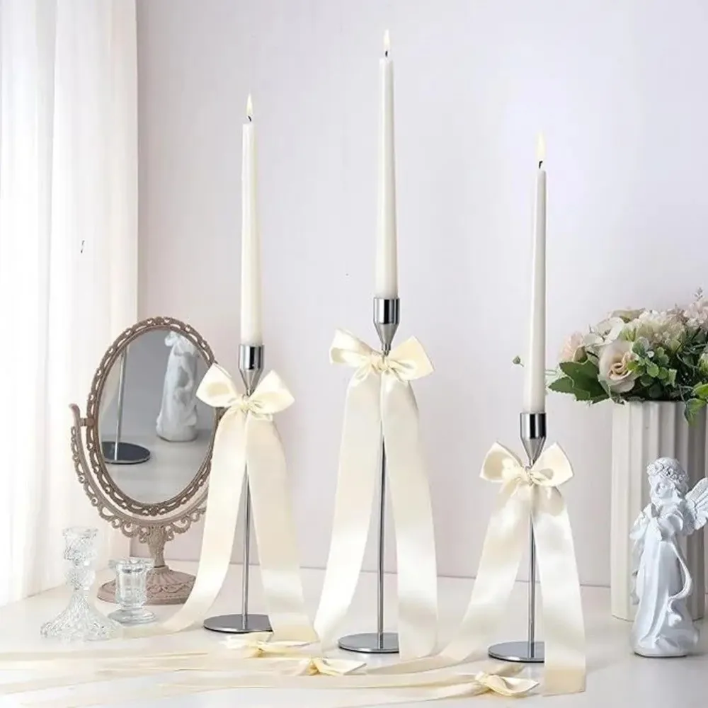 12pcs Portable Decorations Satin Surface Bowknot Multifunctional DIY Bowknot Candle Holder Decor Bow Tie Long Hanging Ornament