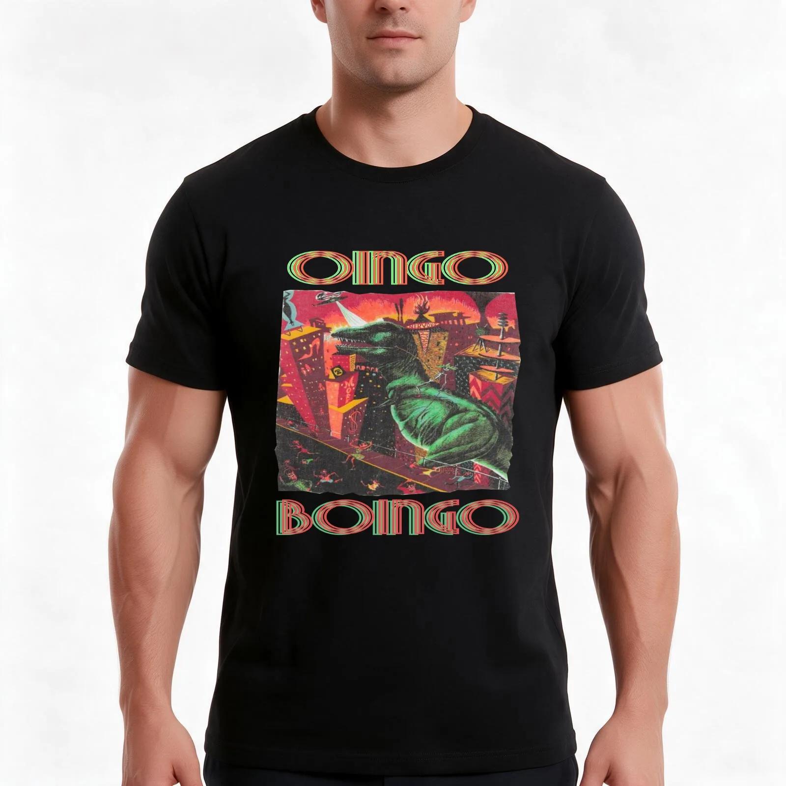 Oingo Boingo - Retro Vintage Grunge look with Danny Elfman 1980s wave band - Dinosaur Ride T-Shirt Summer Casual Cotton Tee