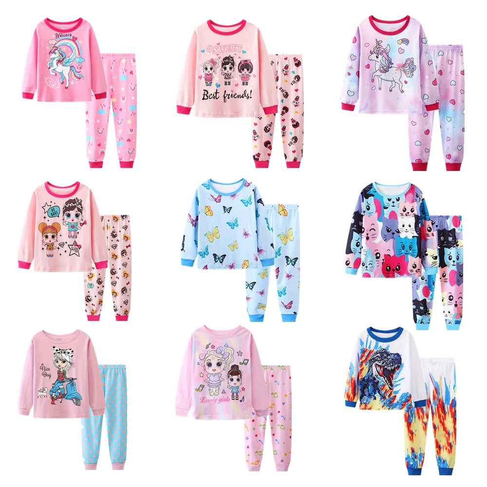 2 girls casual crew-neck animal print pajama sets