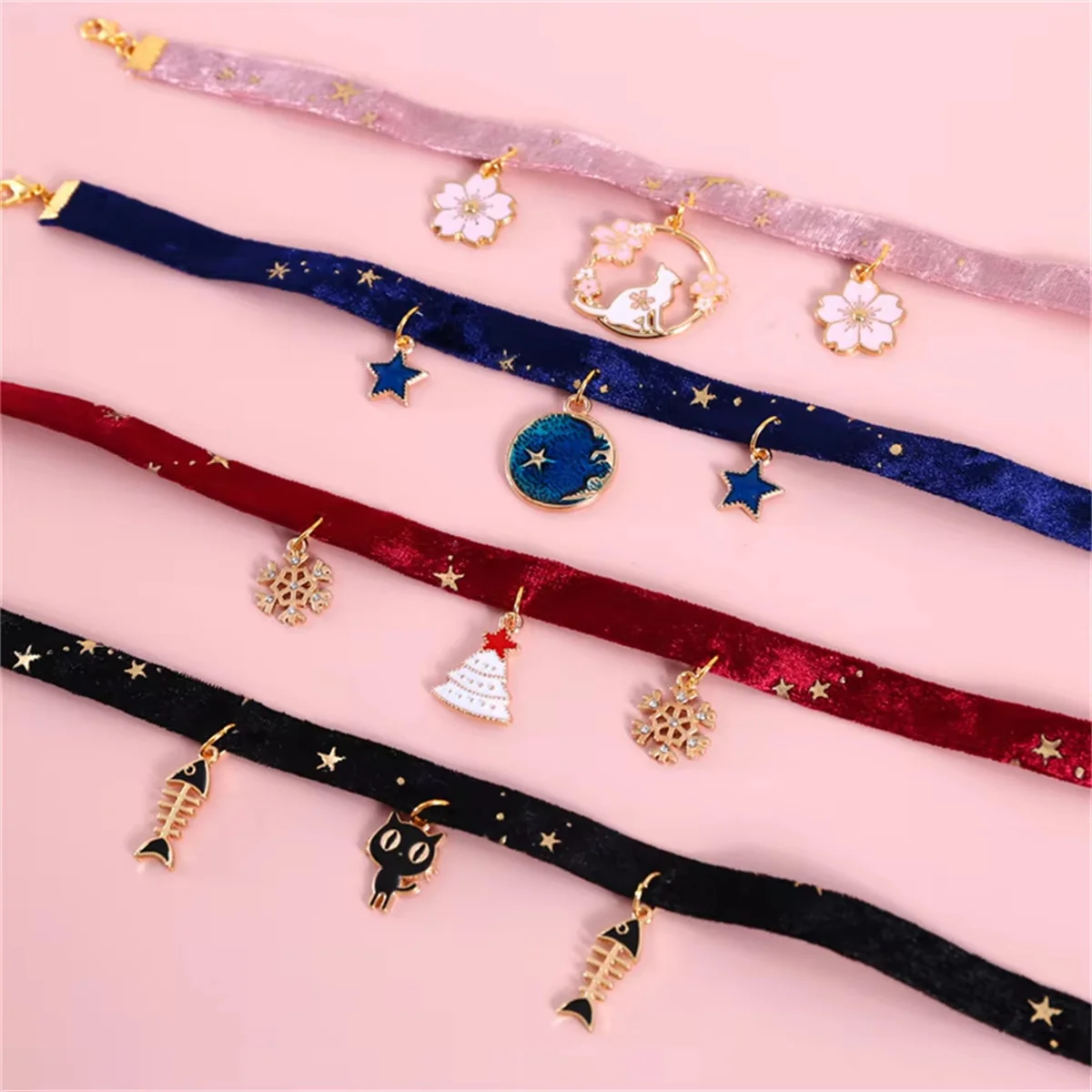 Multicolor Cat Collar Pet Collar Kitten Dog Tie Adjustable Neck Strap Cute Moon Star Puppy Cat Necklace Pets Accessories