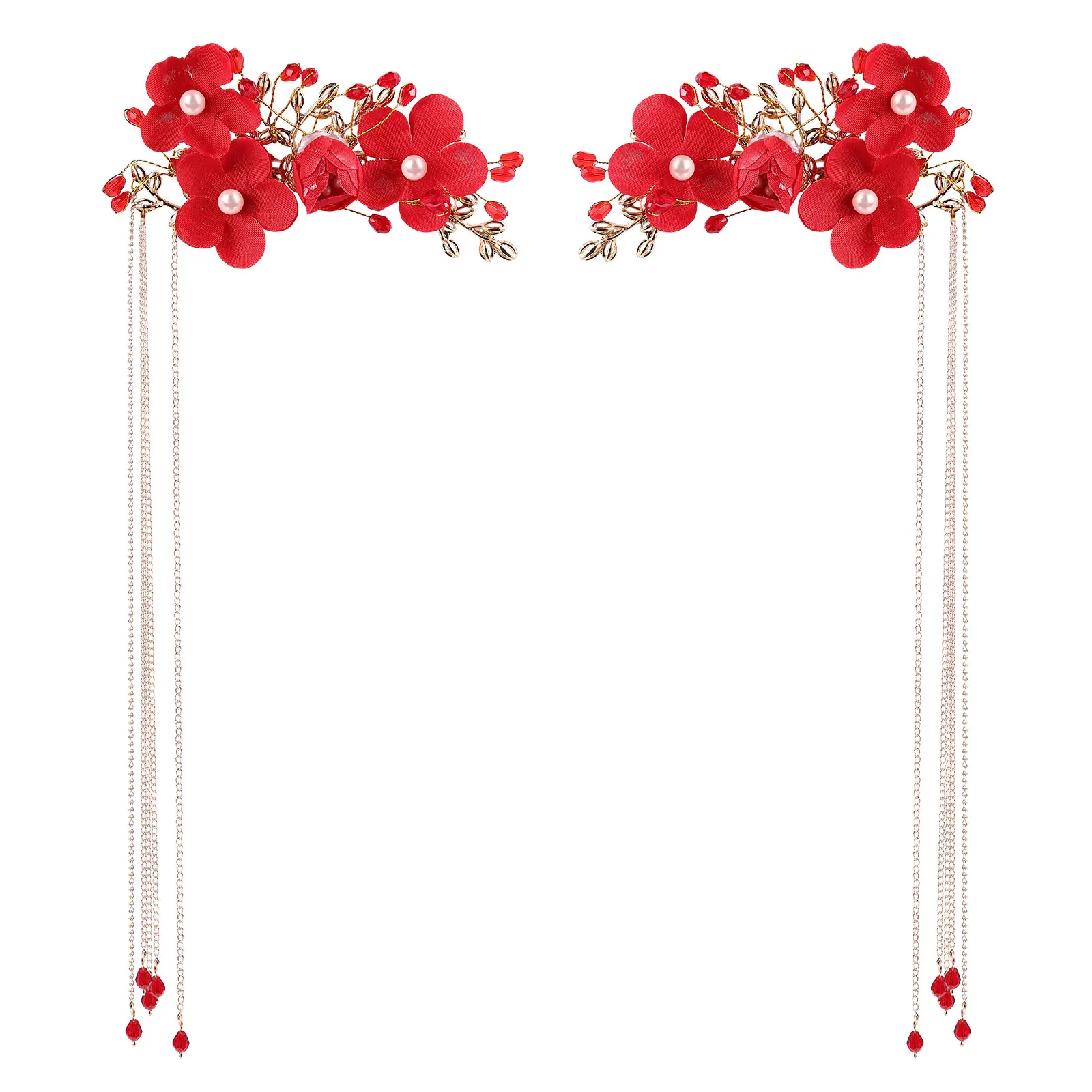 

Bridal Headwear Women Hairpins Wedding Traditional Headpiece Girl Flower Tassel Headdress Hair Accessories Bright Colors