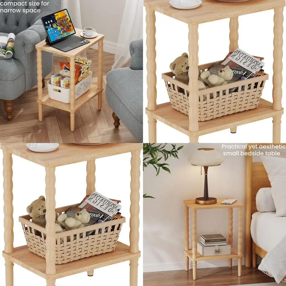 

Compact Vintage Side Table with Storage for Small Spaces: Bedroom, Living Room, Farmhouse Style, Easy Assembly