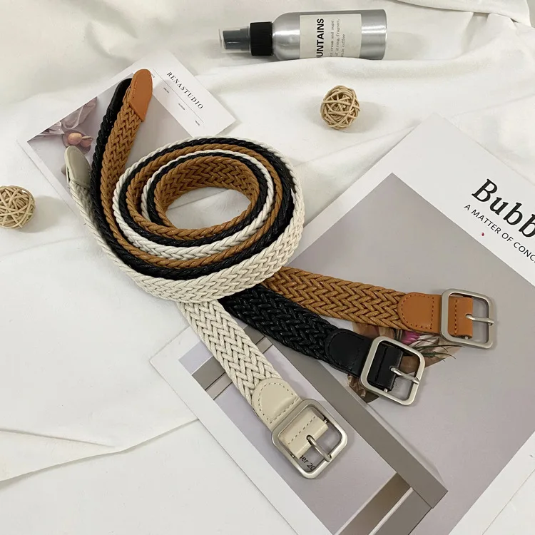 2024 New Punch free Woven Belt Elastic Canvas Women Ins Style Korean style All match